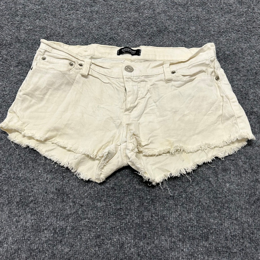 Goodtime Shorts Womens Size L Off White Denim Frayed Hem Stretch Casual USA Made